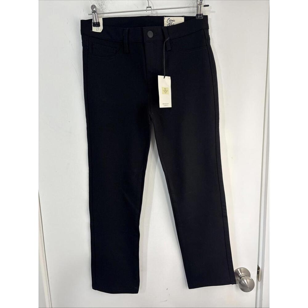 Cosmic Blue Love Cropped Ankle Pants Stretch Casual Black Trousers Womens 27